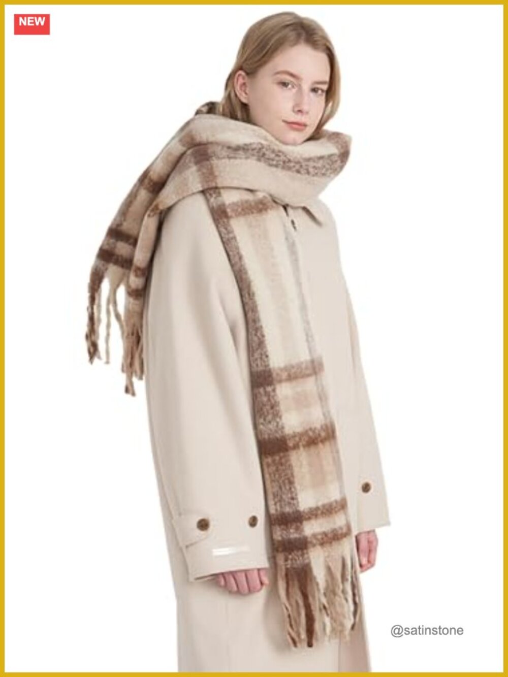 Women's Plaid Shawl Wrap Fringe Scarf Poncho Soft Cashmere Feel Blanket